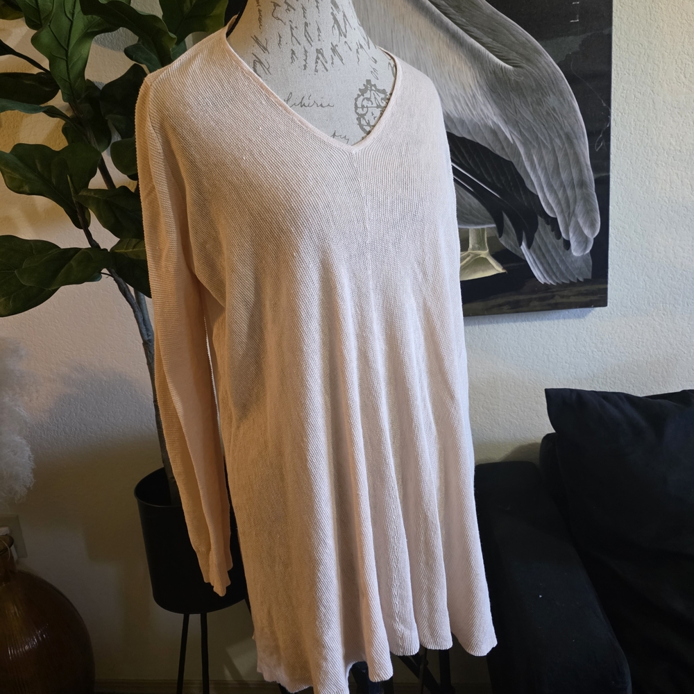 Eileen Fisher Soft Cream Oversized V-Neck Organic Linen Tunic